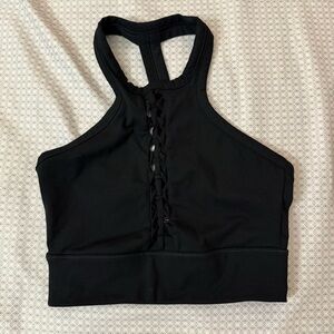 Le Ore Black Lace-Up Sports Bra - XS